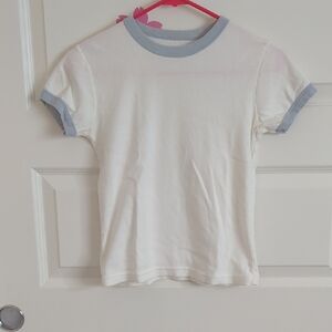 Brandy Melville White and Gray Short Sleeve Tee Size Small